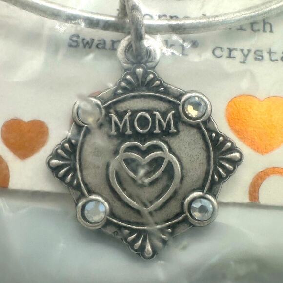 Alex & Ani I Love You Mom Bracelet Silver Bangle Charm NWT Swarovski Crsytal - Picture 1 of 5